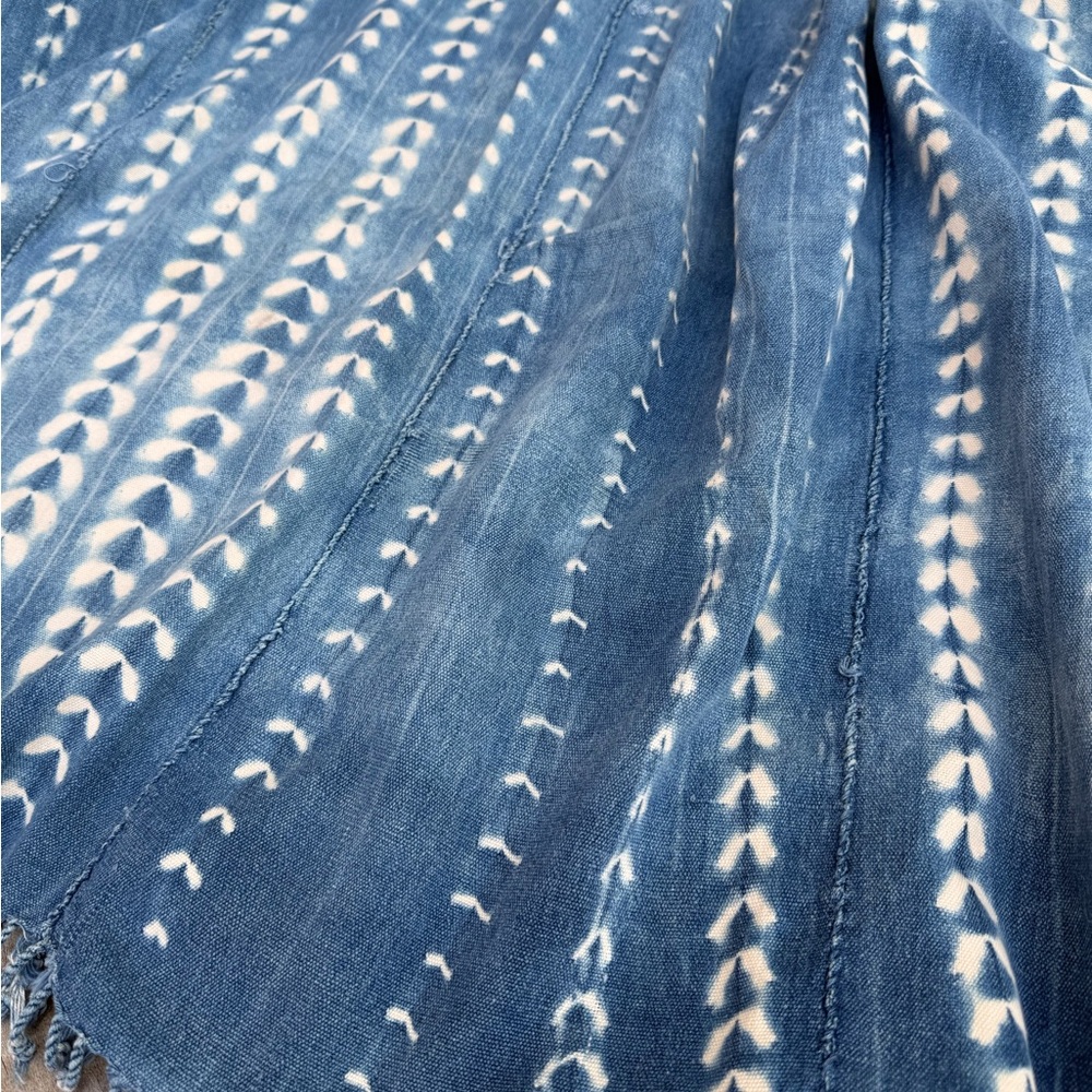 Vintage African Faded Indigo Denim Shibori Mudcloth 58”L x 39”W Textile | No.157